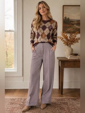Sundance Wide Leg Cuffed Linen Blend Trouser Dress Pants Blush Purple Sz 10